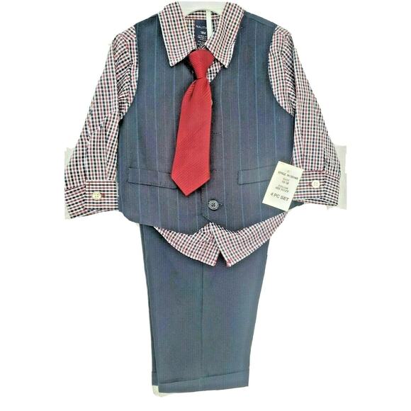 NWT Nautica Infant Baby Boy 18M 4 Piece Suit Vest Tie Pants Shirt MSRP $59 New - Picture 1 of 7
